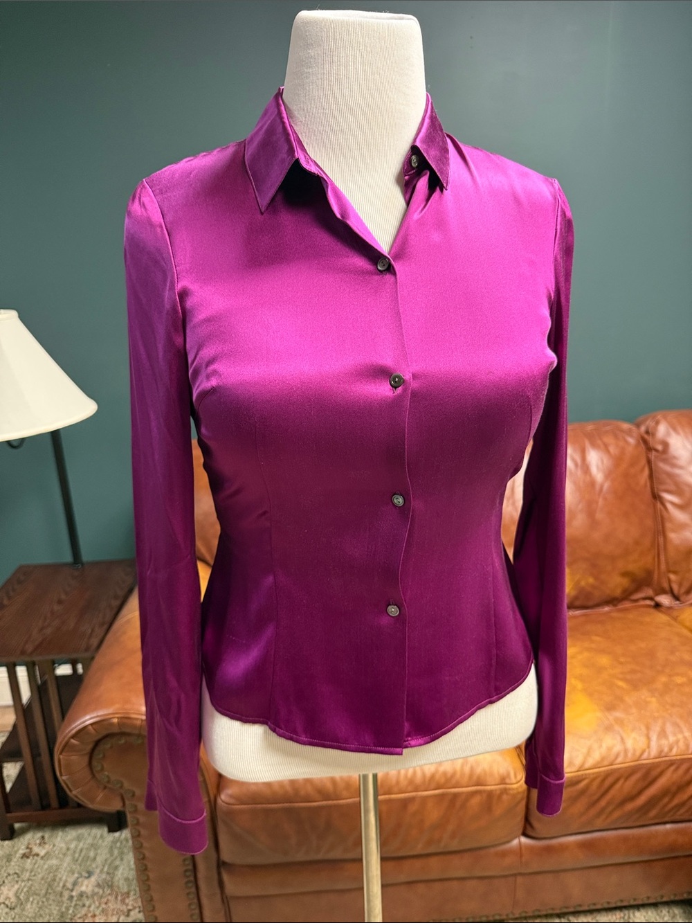 Calvin Klein Fuchsia 100% Silk Button-Down Blouse